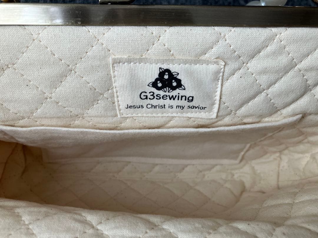 【G3sewing】がま口バック　パール風持ち手