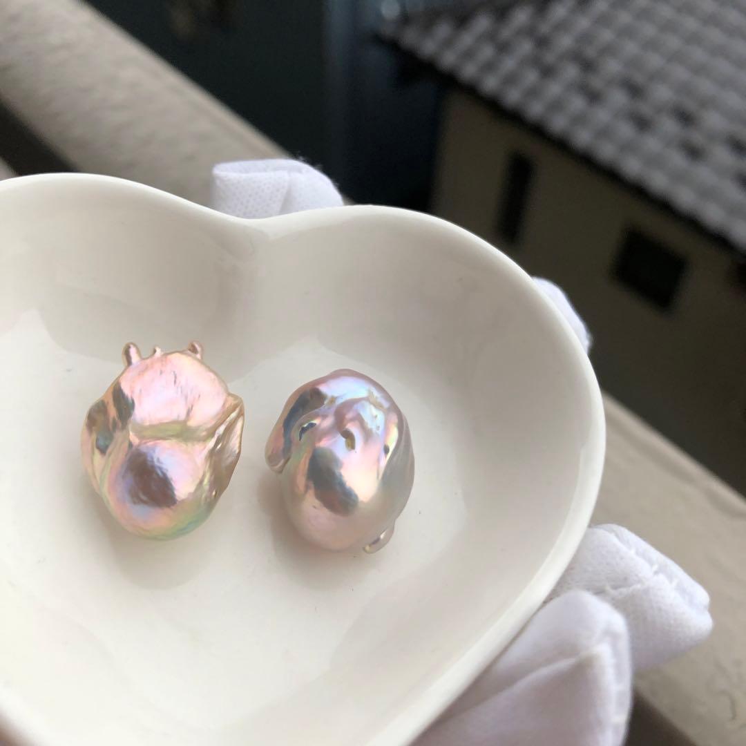 希少色　桜ピンク虹色色　淡水バロックパールはピアス　オーダーページ