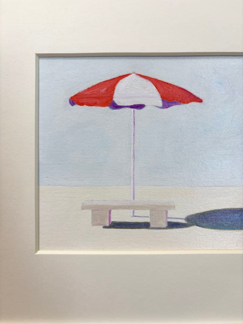 油絵　パラソル　原画　フレーム付き