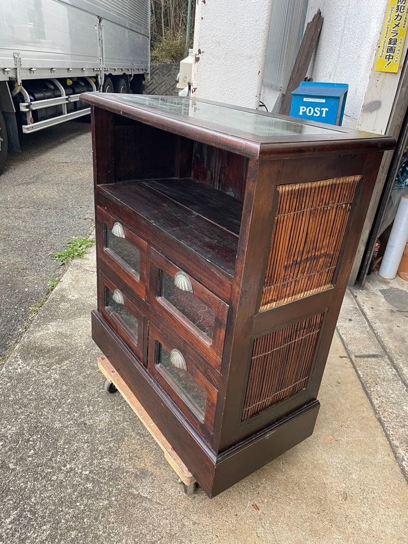 和箪笥　チェスト キャビネット 無垢材 マホガニー　店舗什器　昭和レトロ