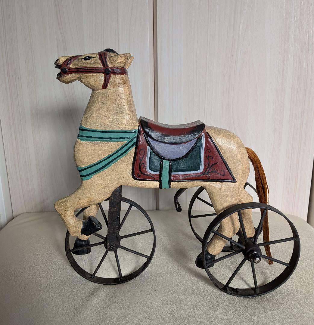 木製馬に鉄車　郷土玩具　オブジェ　大きいです