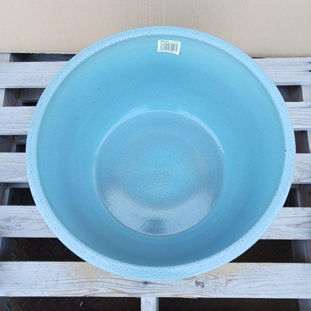 新品　∅50　陶器　睡蓮鉢　特大　難有　メダカ鉢　水色　ブルー　ルーバー　LWC