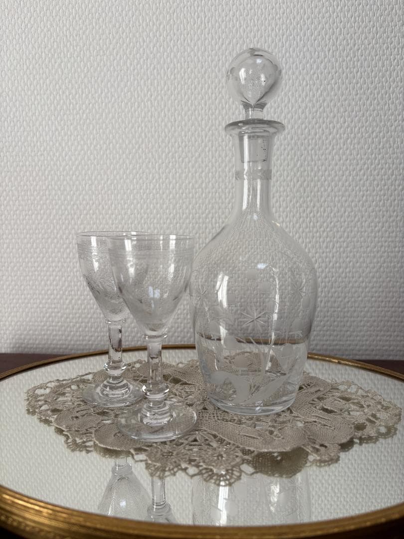 ✨極美品✨クリスタル製リキュールグラス　小花柄　フランスアンティーク　サンルイ