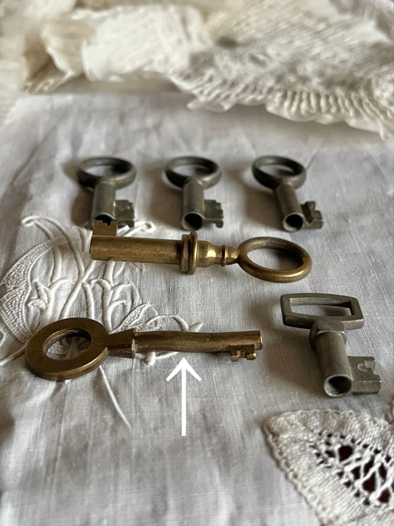◆最終SALEフランスアンティーク｜6本まとめミニキー鍵小さい金属輪シルバー幸運