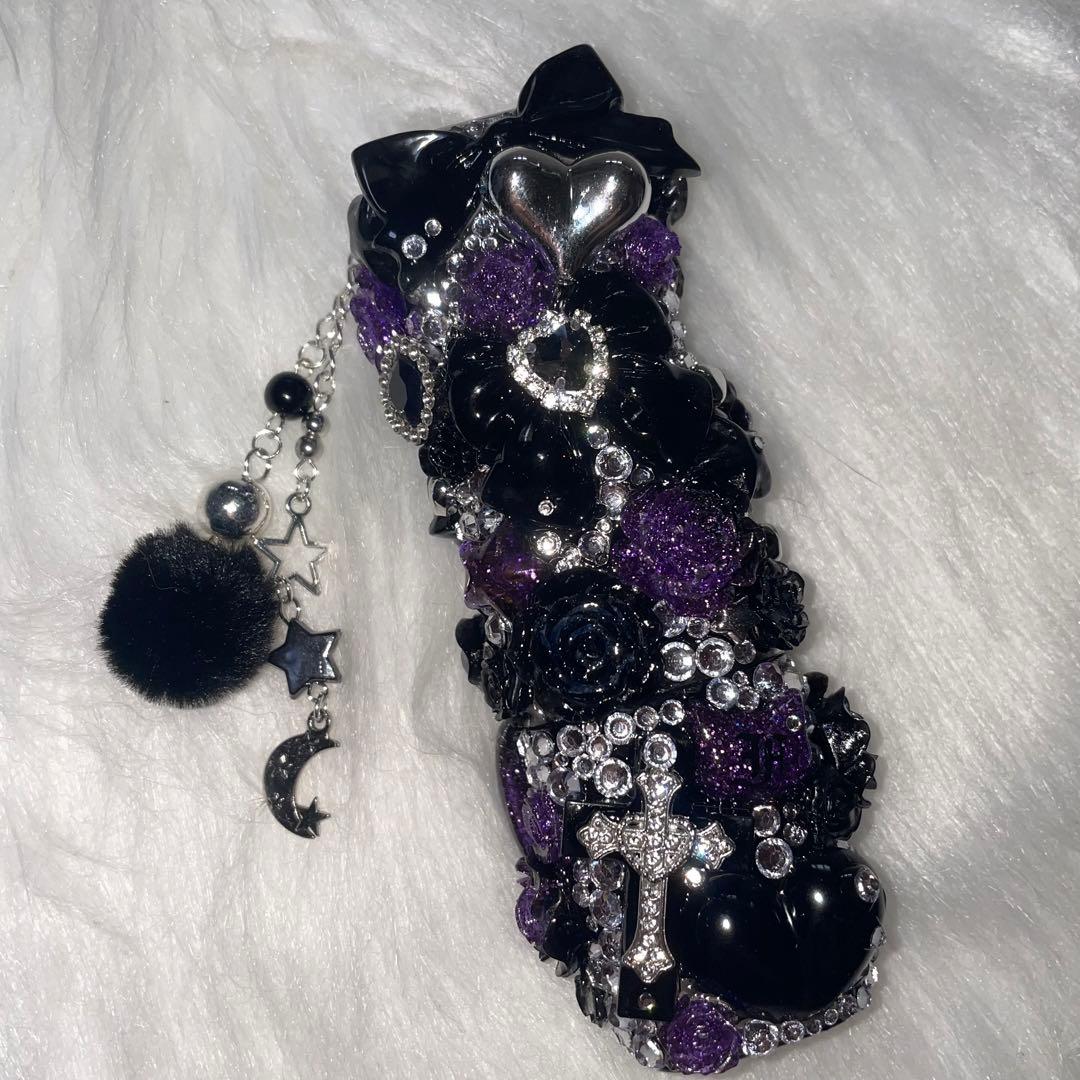 ★ iQOSケース デコ black×purple チャーム付き (116)