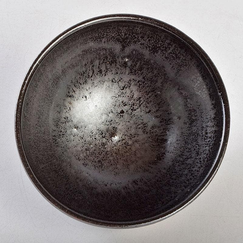 茶道具　紀州焼　葵窯　黒釉　桐文　天目茶碗　仕覆付　極め箱　V　R9617