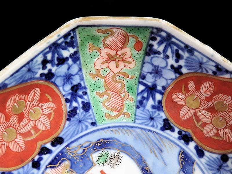 大聖寺伊万里　梅花に桃　紅葉に唐人の図　膾皿　5枚　B248AS-BHb