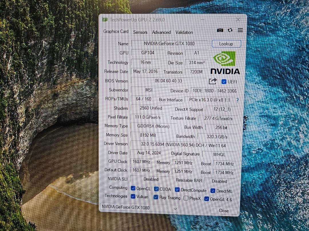 MSI GTX1080 AERO グラフィックボード（動作確認済み）