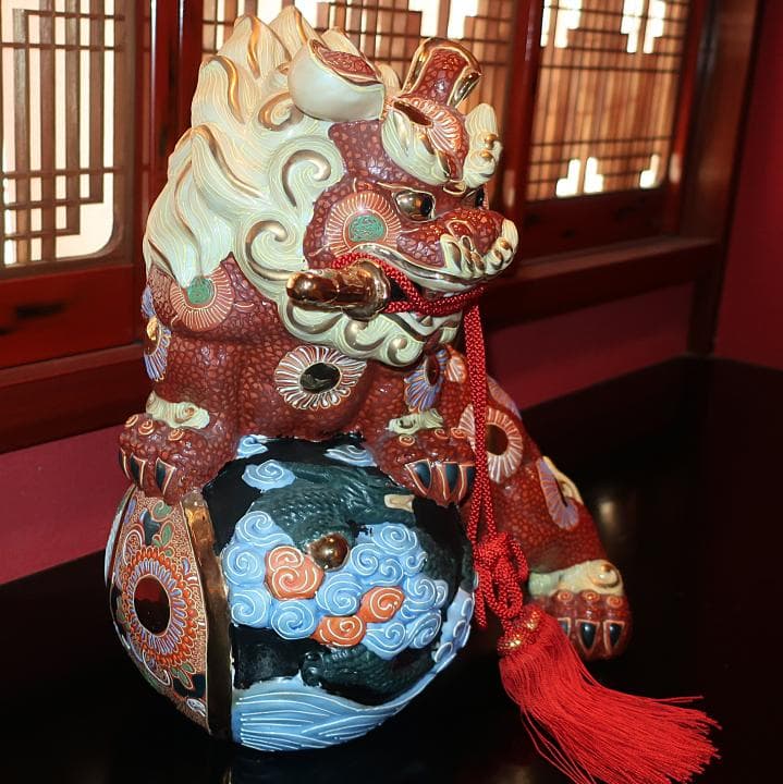 置物　魔除け獅子　九谷焼　12号　剣獅子盛 新品未使用
