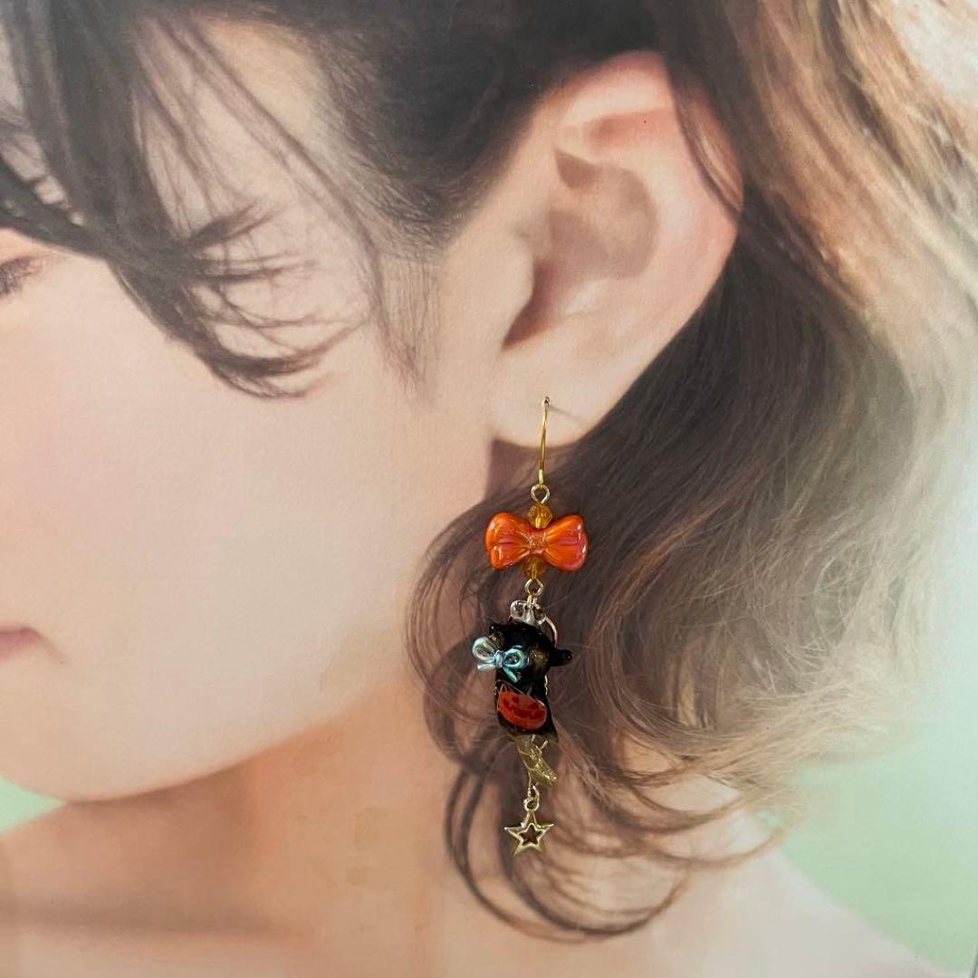 ฅハ33❤️ レジン　猫　ハロウィン　カボチャ　ピアス　イヤリング　ハンドメイド