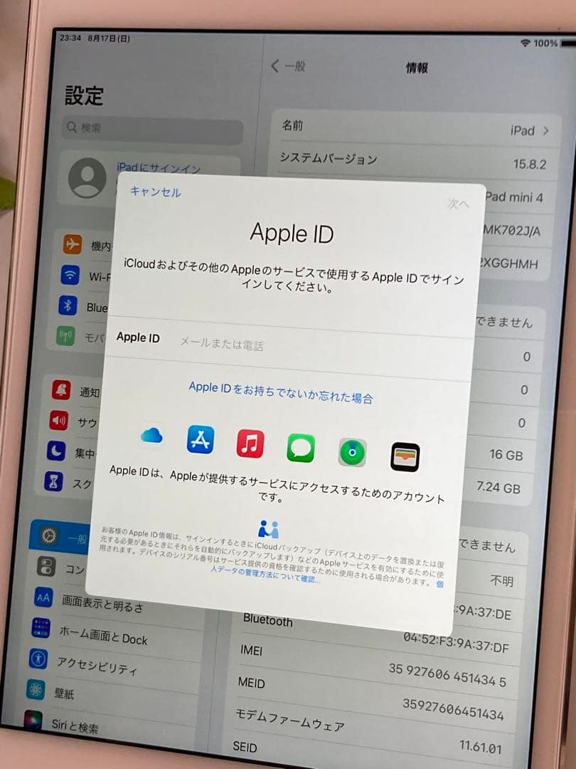 iPad本体 iPad mini 4 Wi-Fi + Cellular MK702J/A