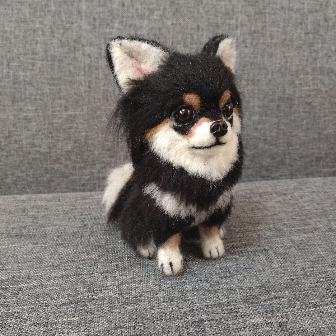 羊毛フェルト　チワワ　ブラックタン　犬　ハンドメイド　置物