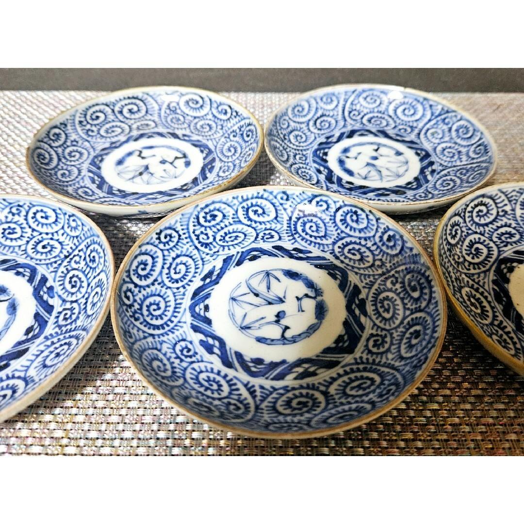 江戸時代末期　古伊万里　たこ唐草文様　小皿　豆皿　5客