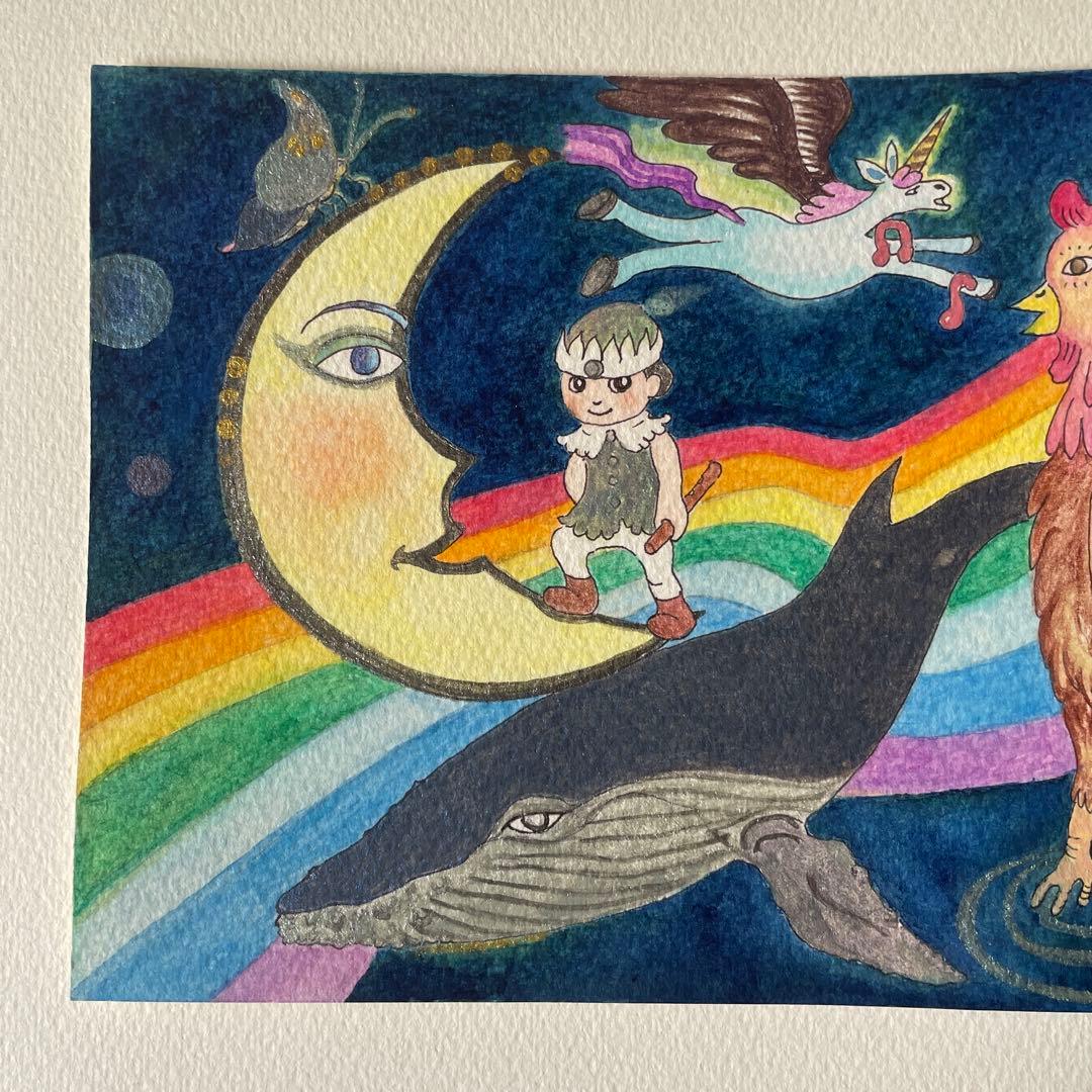 ☆題『ボクとにわとりと宇宙』☆水彩画☆