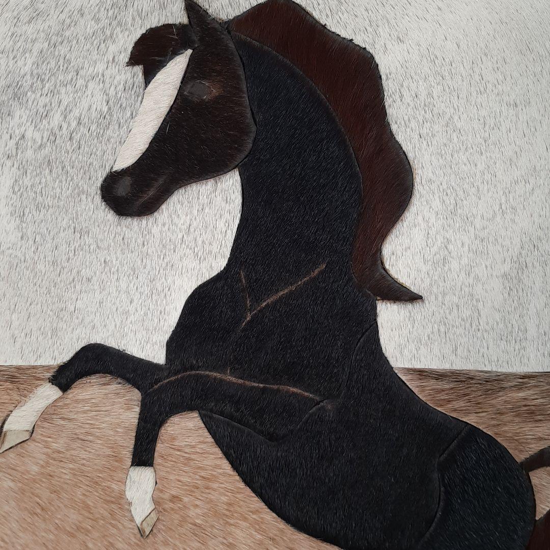 No4609ハラコレザー　馬パッチワーク　タペストリー 50×40cm 送料無料
