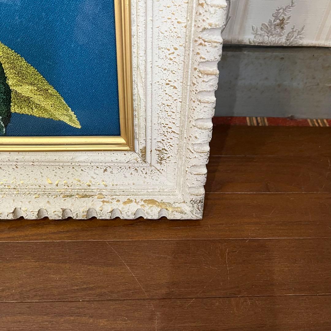 【アンティーク】額装 額縁 刺繍画 松島文化刺繍 泰山木 花 インテリア雑貨