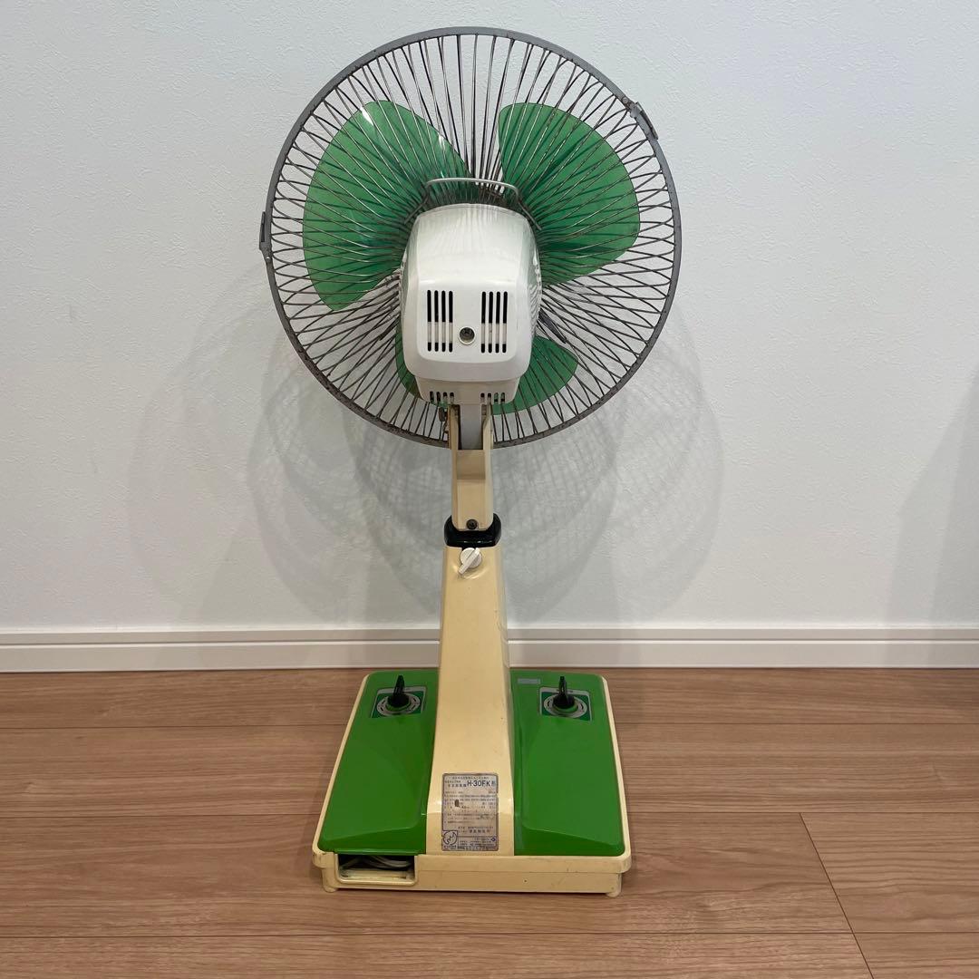 昭和レトロ 扇風機 日立製作所 H-30FK形 さわ風 ダブル羽根 動作品 緑