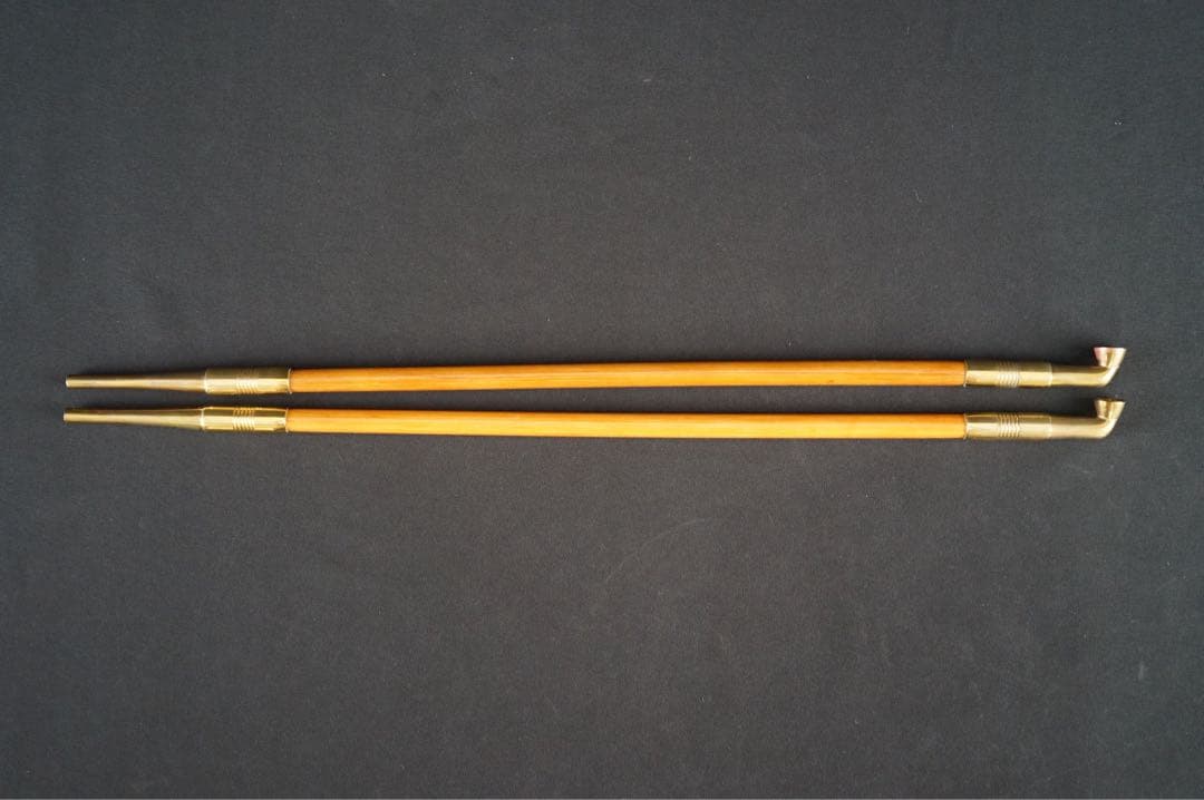 木村清斎 煙管一双 而妙斎好写 煙管 40.9cm 共箱 キセル 茶道具 金工