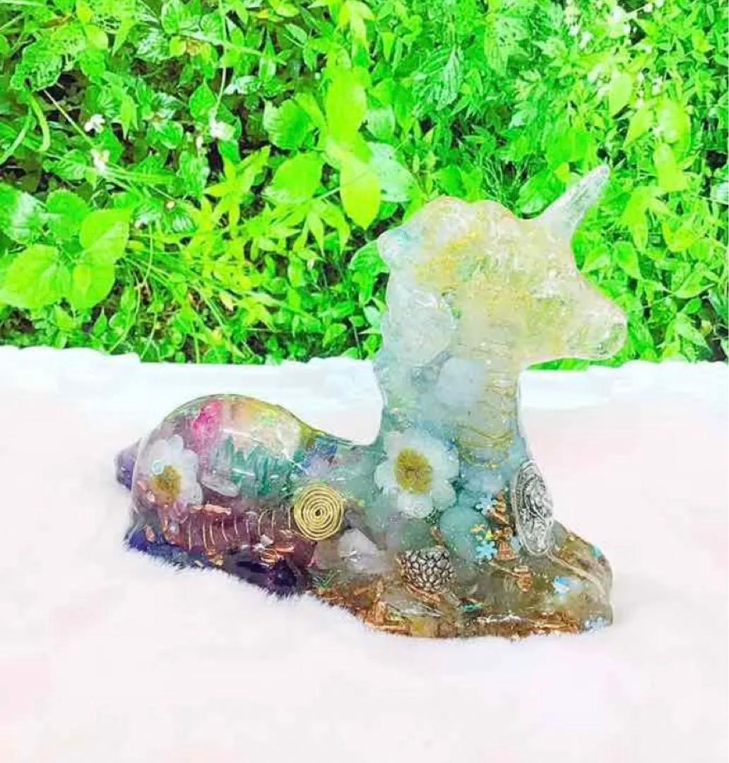 フラワーユニコーンオルゴナイト♡お花畑のユニコーン♡大きなユニコーン