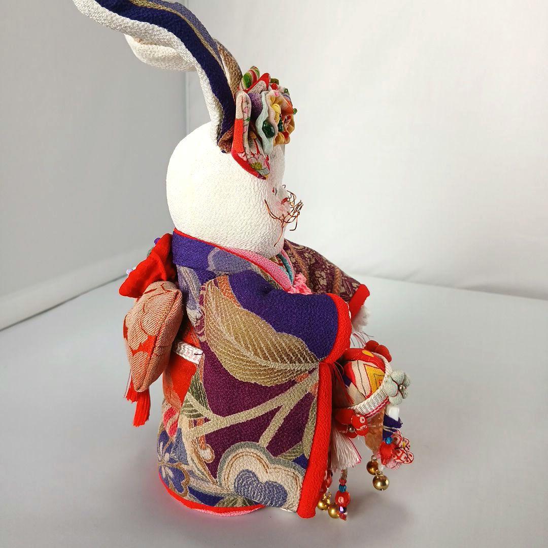 私の手作り/さげもんを持ったちりめん福耳うさぎさん/古布