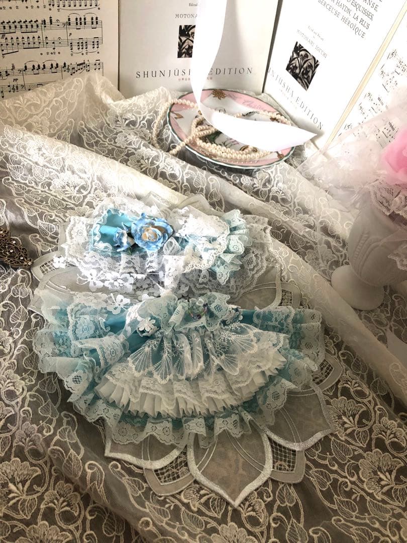 ぬい服16cm*あんスタ♡パウダーブルードレス・フラワーレースヘッドドレスセット