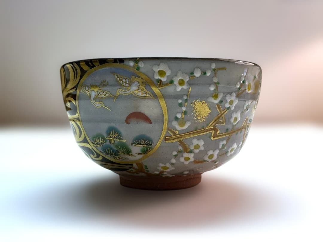 値下げ！ 京焼の茶碗 木製箱入り　宮川香雪作　琳派模様　茶道具　美品