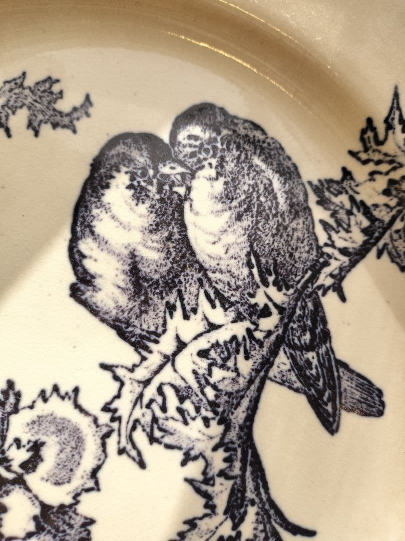 アンティーク　フランス　鳥　絵皿　壁掛け金具付き