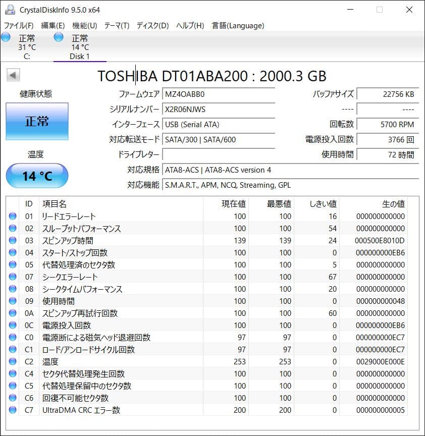 ★中古品★TOSHIBA DT01ABA200 2000GB HDD
