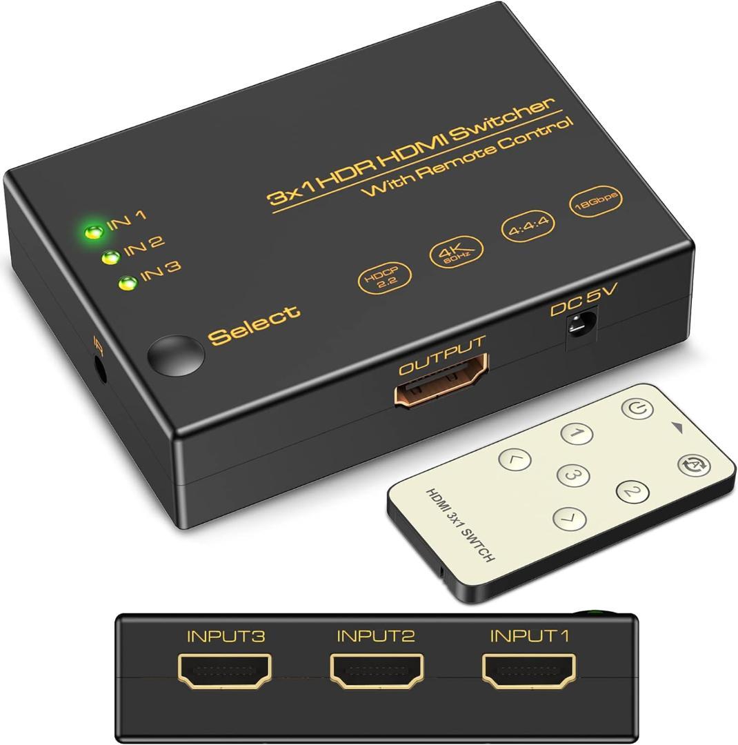 HDMI2.0切替器3入力1出力/4K60Hz3D HDCP2.2HDR対応/