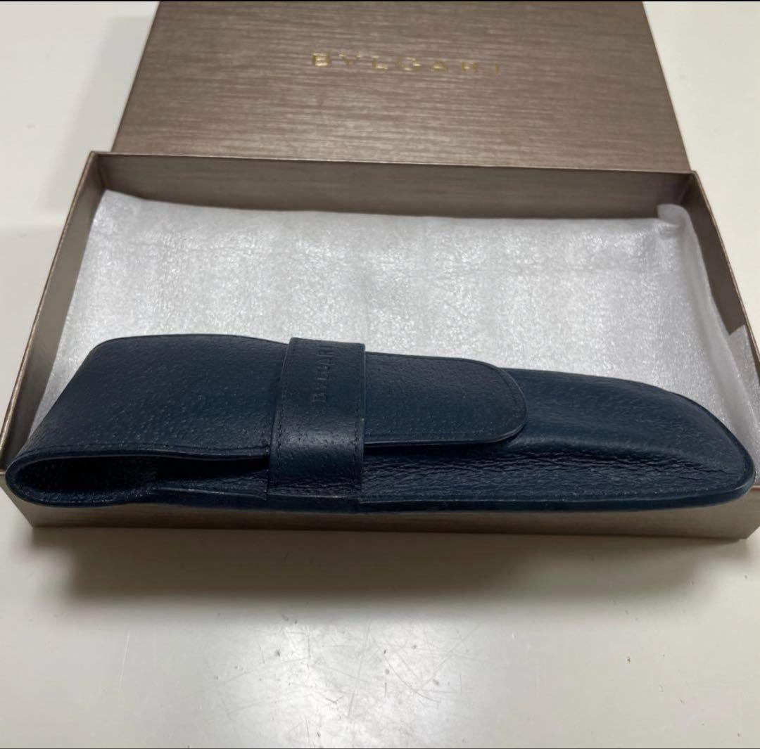 BVLGARI ブルガリ ペンケース 3本差し 筆箱 本革 レザー ネイビー