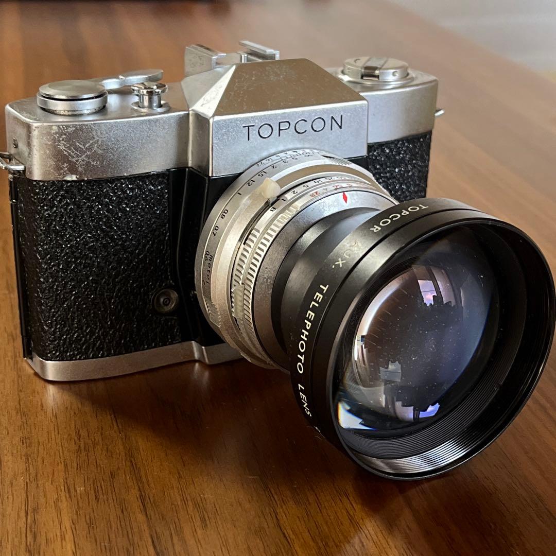 【ヴィンテージ品】TOPCON PR レンズシャッター式一眼レフ本体と望遠レンズ