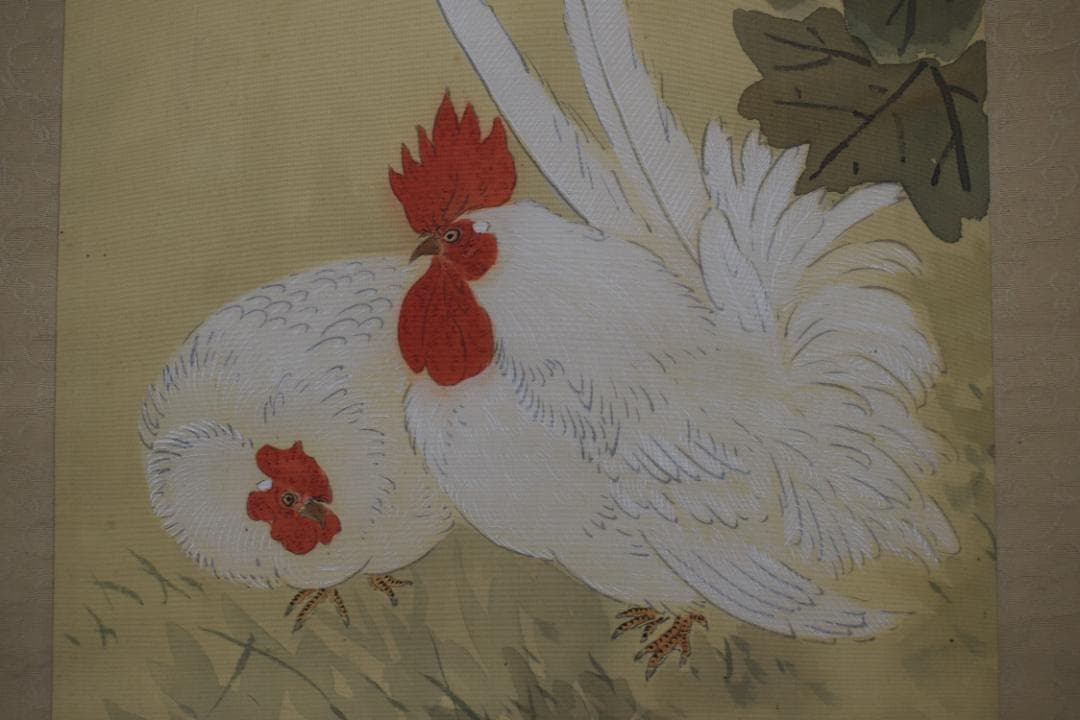 盧山/芙蓉双鶏図/掛軸☆宝船☆Y-979　JM