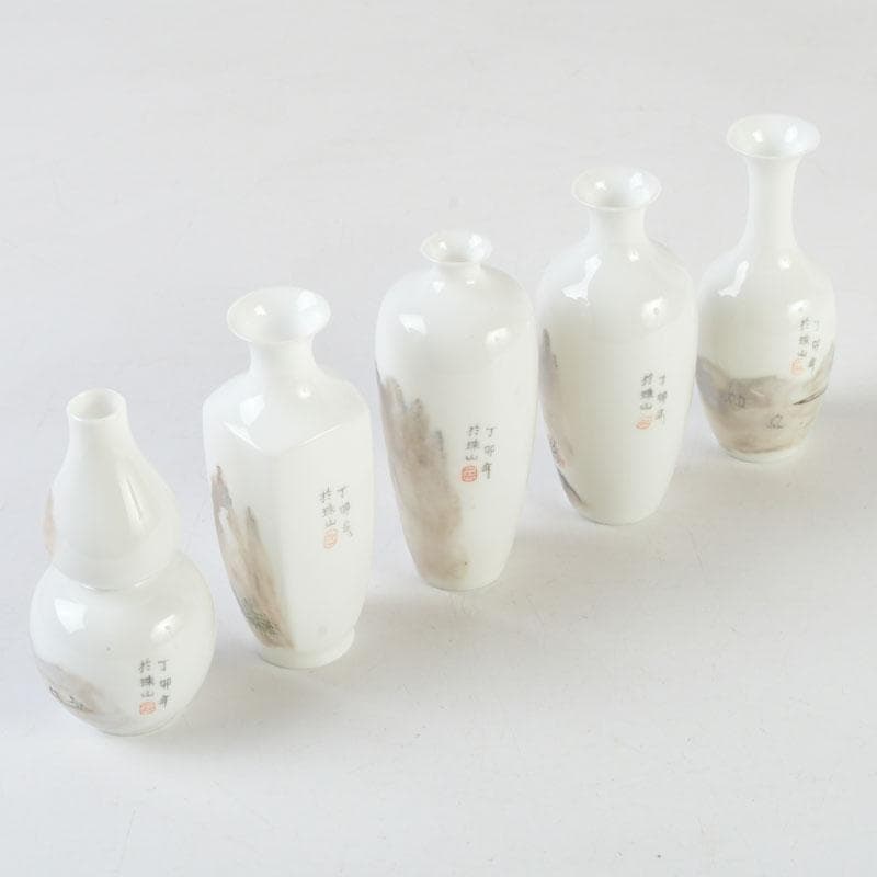 中国　景徳鎮製　薄胎粉彩　山水文　小瓶　5点　V　A72