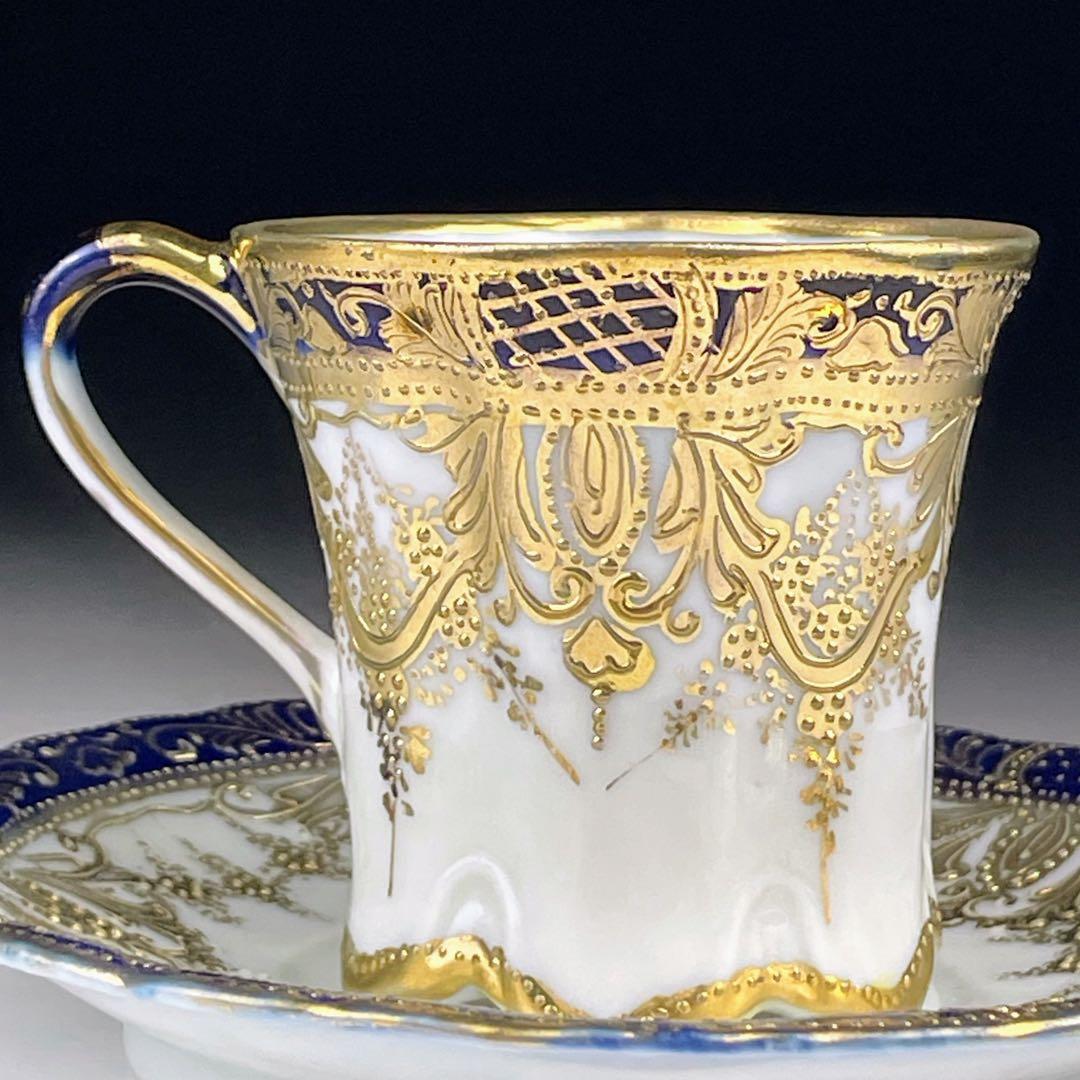 オールドノリタケ 金盛り カップ＆ソーサー 金彩 メープルリーフ アンティーク