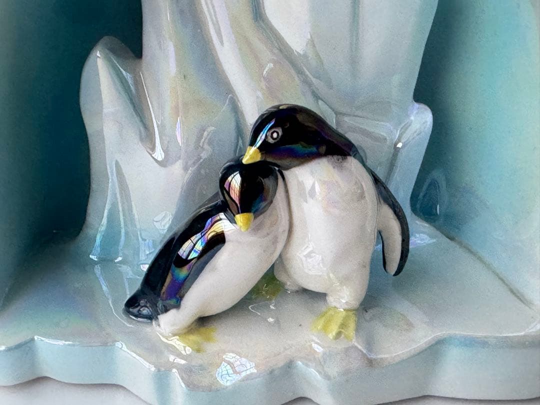 昭和レトロ デッドストック ペンギン 氷山 ブルーライト 陶器 照明 箱付き