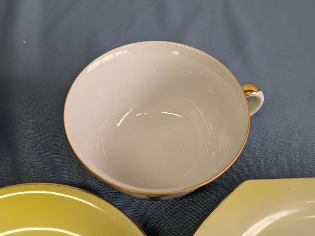 オールドノリタケ トリオ ティーカップ＆ソーサー ケーキ皿 湖畔 ハンドペイント