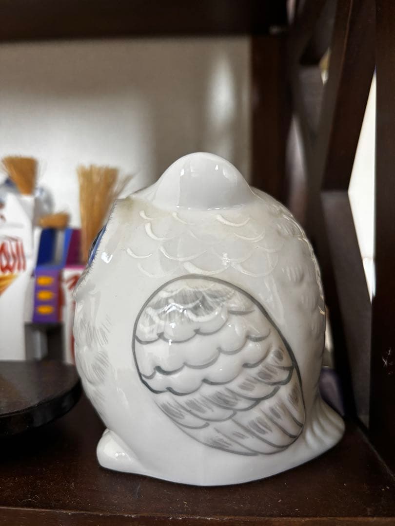 九谷焼 芳山作 ふくろう 置物 縁起物 梟 白 陶器 伝統工芸 全高約9cm