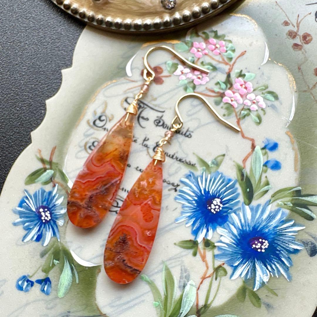《1点限定》カーネリアンモスアゲートドゥルージー＊ピアスorイヤリング
