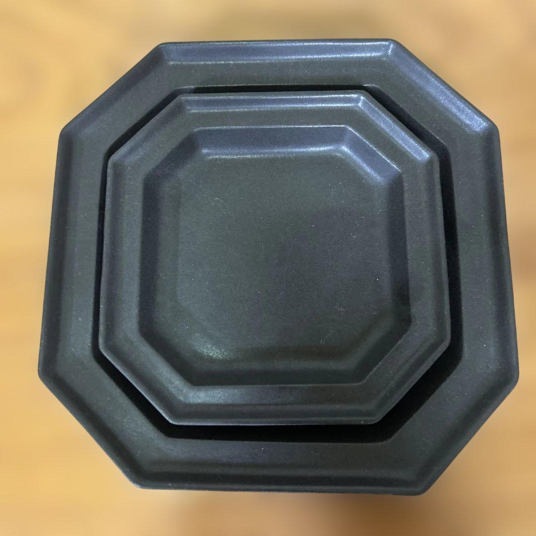 【美品】山本拓也　八角皿　黒　L M 流線輪花皿 グレー　3点セット