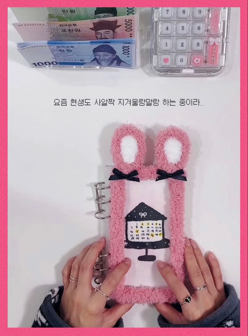 ふわふわうさぎ バインダー ライトピンクA6 韓国 saving