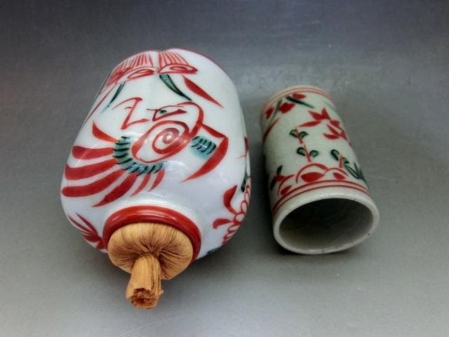茶箱■10点セット【平安春峰】赤絵 朱塗り茶入 漆器箱 京薩摩茶碗 お茶道具揃■