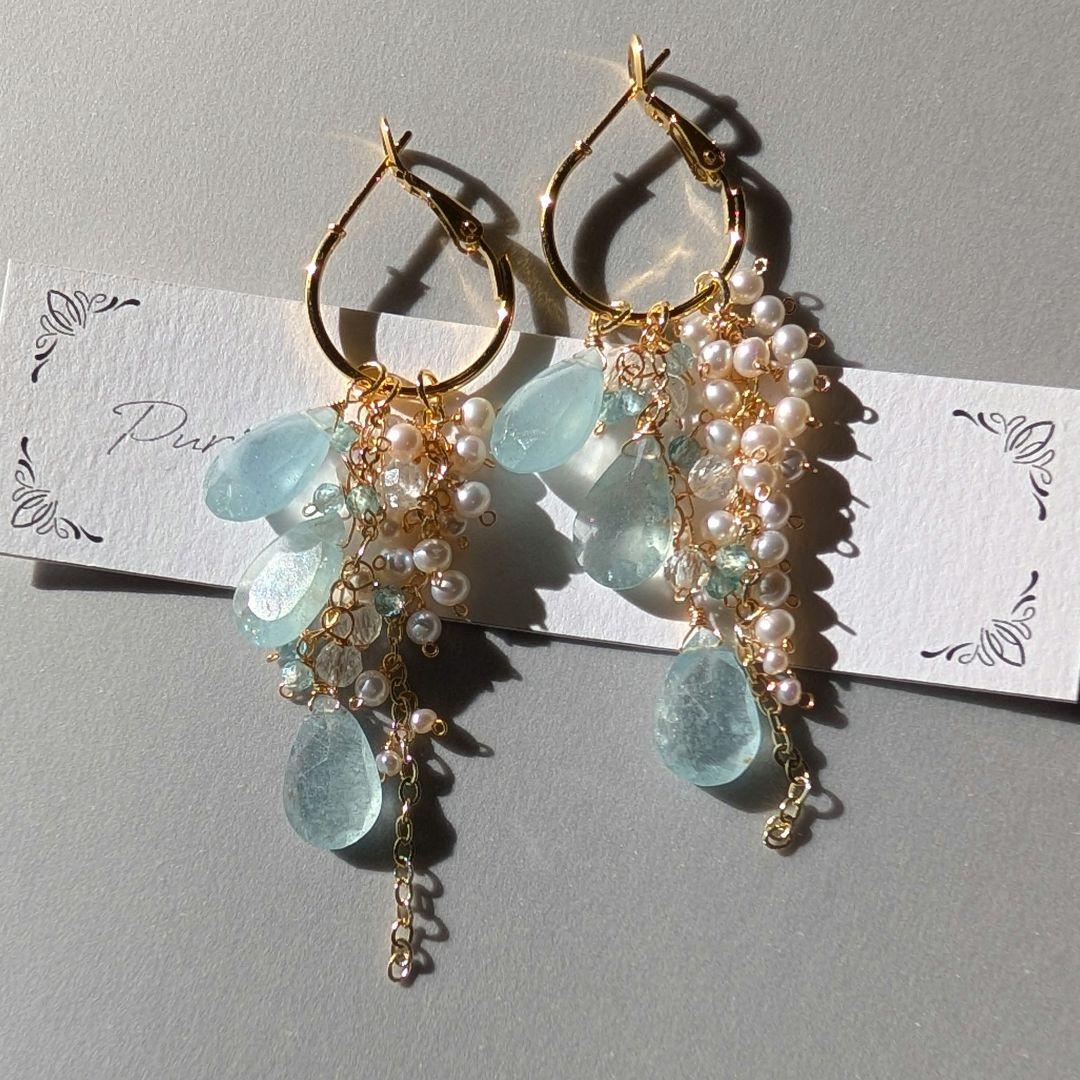 1点のみ✧︎シンデレラアクアマリン 着せ替えフープピアス