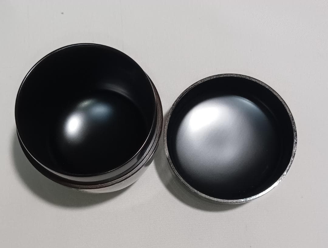 茶道具　山中塗蒔絵師　竹内幸斎作　黒漆塗桐唐草蒔絵中棗　超美品！！