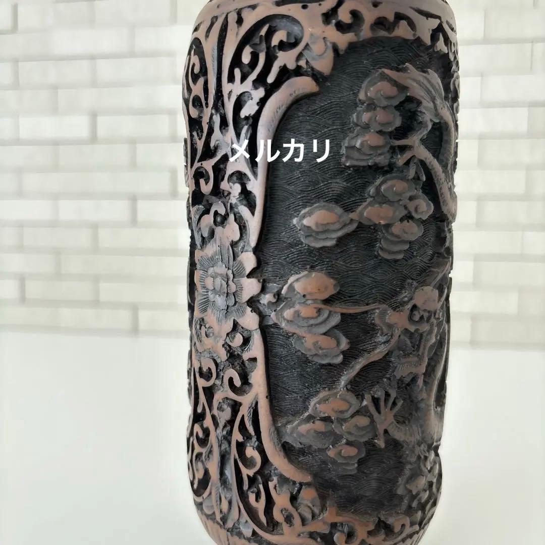 龍　花瓶　黒色花瓶　ドラゴン彫刻　一輪挿し　アンティーク　縁起物骨董品