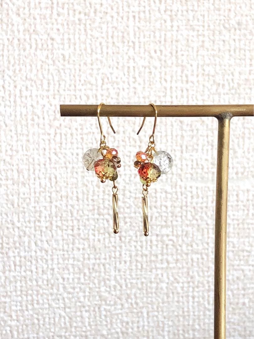【695】ガラスビーズ チェコビーズ ハンドメイド ピアス ゴールド イヤリング