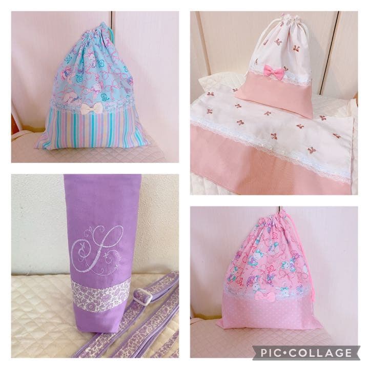 ハンドメイド 入園入学準備 レッスンバッグ 巾着 シューズ袋など