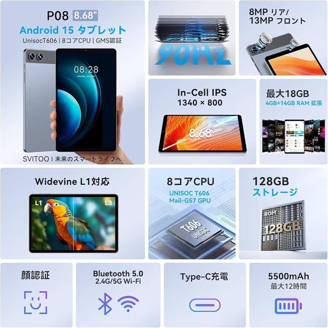 タブレット8.7インチ
