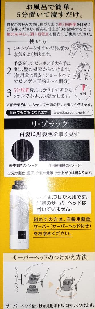 【2本】 リライズ　白髪用髪色サーバー　リ・ブラック　まとまり仕上げ　つけかえ用