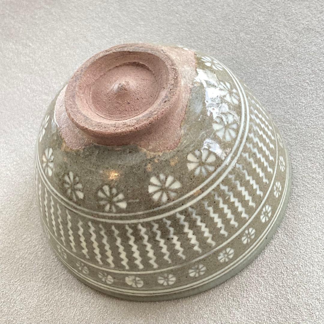 模様入り　グレー　陶器茶碗　抹茶碗