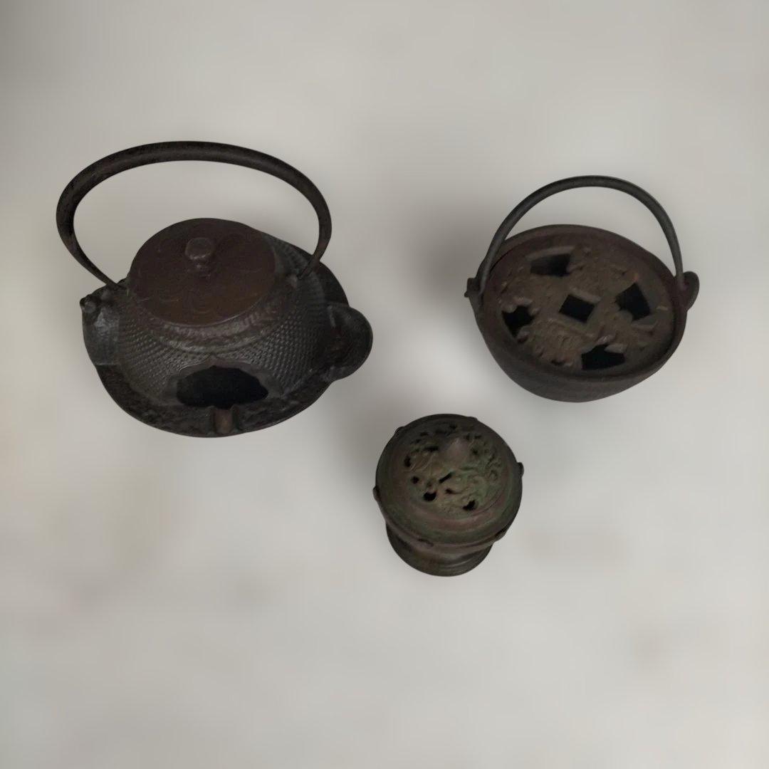 南部鉄器　岩铸，狸　舎香炉(ほやこうろ)　　 　　鉄鍋風鋳物　灰皿　 鋳物セット